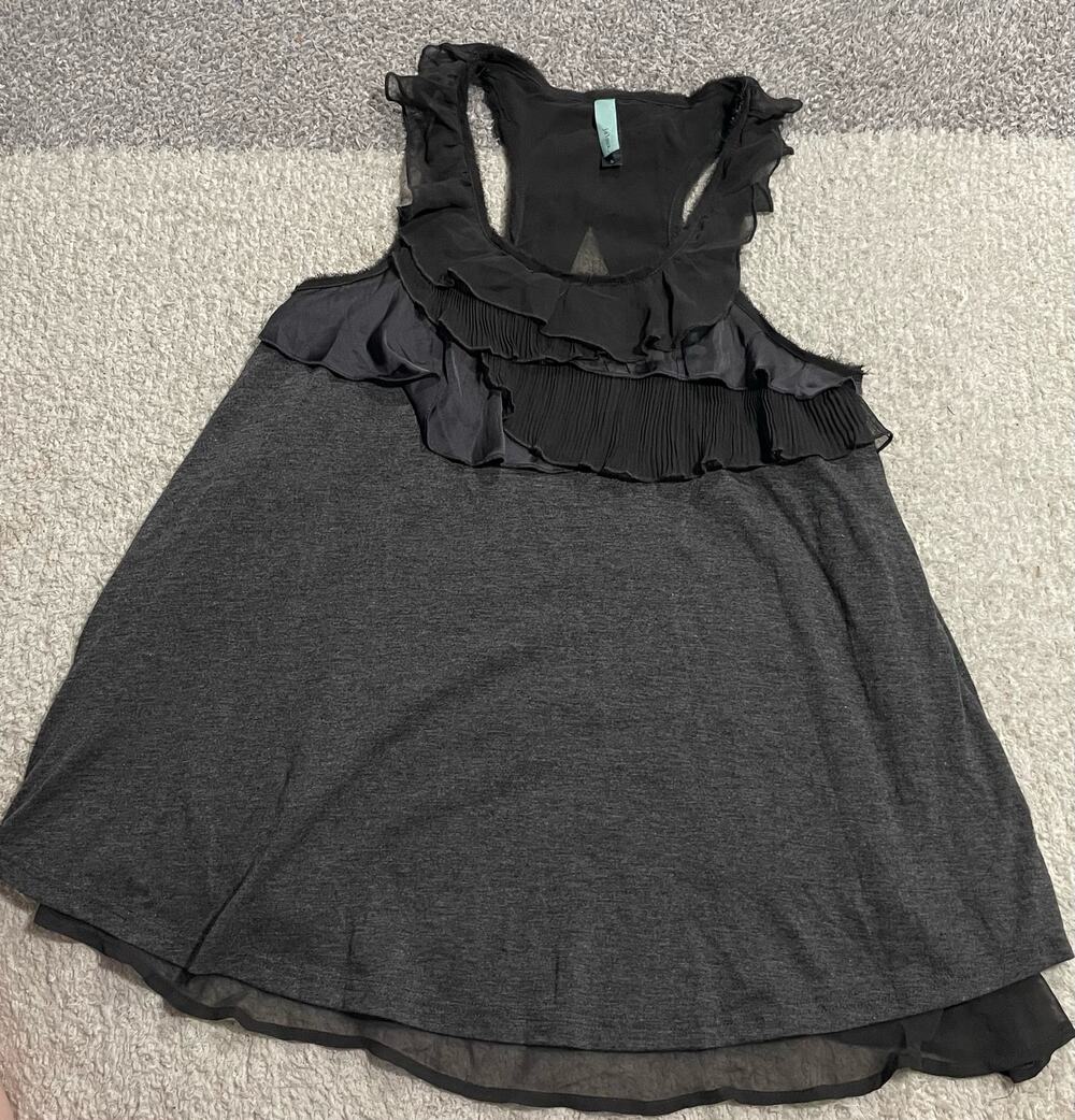Anthropologie Jaloux Womens Small Ruffled Split Back Sleeveless Tank Top Black